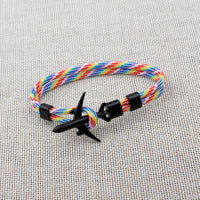Modern Fashion Airplane Anchor Bracelets Men Charm Rope Chain Paracord Bracelet Women Male Air Force Style Wrap Metal Sport Hook Gift