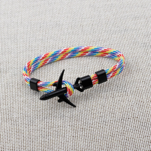 Modern Fashion Airplane Anchor Bracelets Men Charm Rope Chain Paracord Bracelet Women Male Air Force Style Wrap Metal Sport Hook Gift