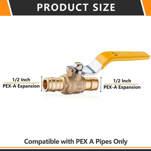 10 Pcs 1/2" PEX Expansion Ball Valve, Yellow (Lead Free) Plumbingsell