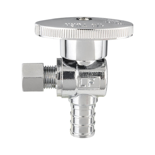 1/2" PEX Crimp x 1/4" OD Compr. Angle Stop Valve, 1/4 Turn (Lead Free)