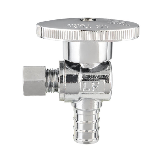 1/2" PEX Crimp x 1/4" OD Compr. Angle Stop Valve, 1/4 Turn (Lead Free)