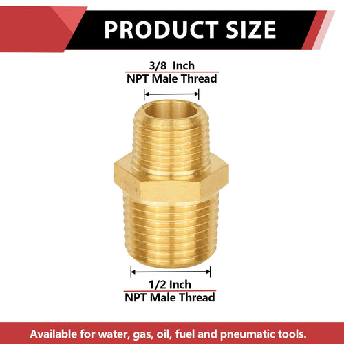 1/2" x 3/8" Male NPT Brass Hex Reducing Connector