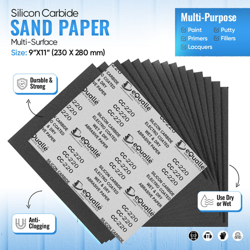 1000 Grit Sandpaper Sheets – 25 Pack, 9x11 in, Wet or Dry Use eQualle Sandpaper