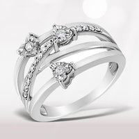 .925 Sterling Silver 1/5 Cttw Miracle-Set Diamond Heart Cross-Over Bypass Ring (I-J Color, I2-I3 Clarity) - Size 7