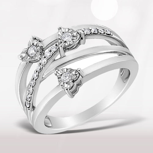 .925 Sterling Silver 1/5 Cttw Miracle-Set Diamond Heart Cross-Over Bypass Ring (I-J Color, I2-I3 Clarity) - Size 7