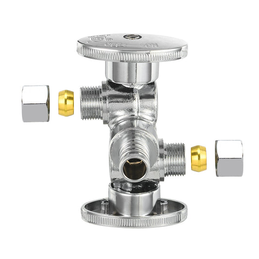 1/2" PEX Crimp x 3/8" OD Compr. x 3/8" OD Compr. Dual Stop Valve, 1/4 Turn (Lead Free)