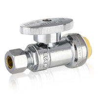 1/2" Push Connect x 1/4" OD Straight Stop Valve, 1/4 Turn (Lead Free)