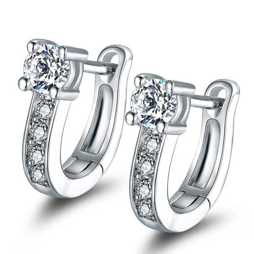 18K White Gold Plated Huggie Earrings with Swarovski Crystals