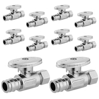 10 Pcs 1/2" PEX Expansion x 3/8" OD Compr. Straight Stop Valve, 1/4 Turn (Lead Free) Plumbingsell