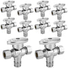 10 Pcs 1/2" PEX Expansion x 3/8" OD Compr. x 3/8" OD Compr. Dual Outlet Angle Stop Valve, 1/4 Turn (Lead Free) Plumbingsell