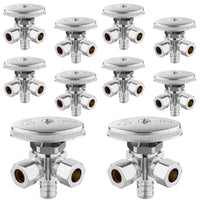 10 Pcs 1/2" PEX Crimp x 3/8" ODx 3/8" OD Compr. Dual Angle Stop Valve, Multi Turn (Lead Free) Plumbingsell