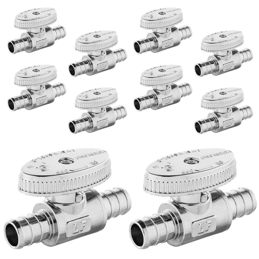 10 Pcs 1/2" PEX Crimp x 1/2" PEX Crimp Straight Stop Valve, 1/4 Turn (Lead Free) Plumbingsell