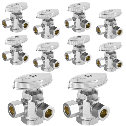 10 Pcs 1/2" FIP x 3/8" OD Compr. x 3/8" OD Compr. Dual Angle Stop Valve, Multi Turn (Lead Free) Plumbingsell