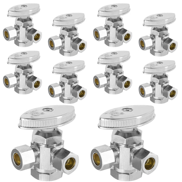 10 Pcs 1/2" FIP x 3/8" OD Compr. x 3/8" OD Compr. Dual Angle Stop Valve, Multi Turn (Lead Free) Plumbingsell