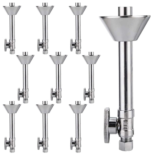 10 Pcs 1/2" Sweat x 3/8" OD Compr. Straight Stop Valve, w/5" Straight Extension, 1/4-Turn (Lead Free) Plumbingsell