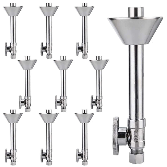 10 Pcs 1/2" Sweat x 3/8" OD Compr. Straight Stop Valve, w/5" Straight Extension, 1/4-Turn (Lead Free) Plumbingsell