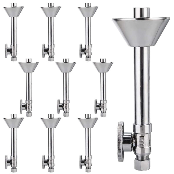10 Pcs 1/2" Sweat x 3/8" OD Compr. Straight Stop Valve, w/5" Straight Extension, 1/4-Turn (Lead Free) Plumbingsell