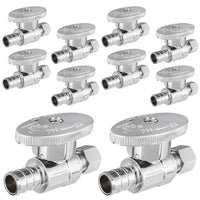 10 Pcs 1/2" PEX Crimp x 1/4" OD Compr. Straight Stop Valve, 1/4 Turn (Lead Free) Plumbingsell