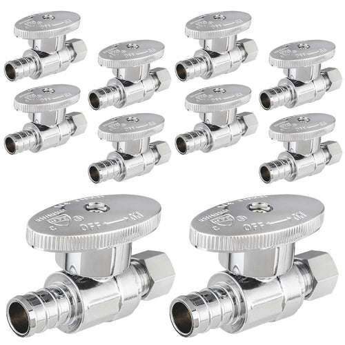 10 Pcs 1/2" PEX Crimp x 1/4" OD Compr. Straight Stop Valve, 1/4 Turn (Lead Free) Plumbingsell