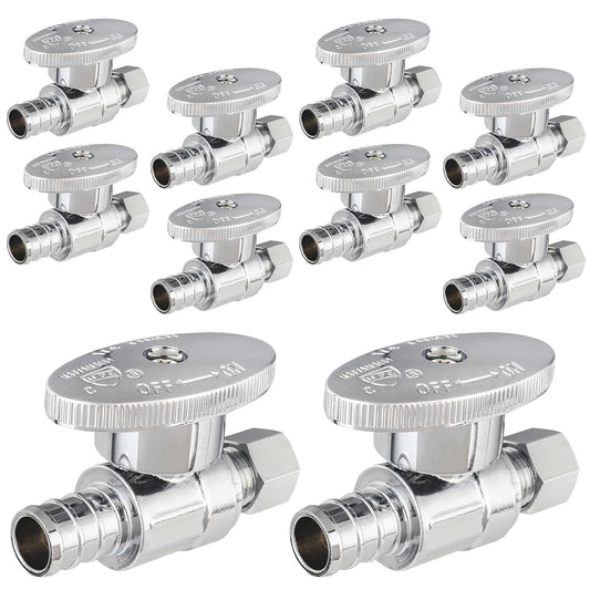 10 Pcs 1/2" PEX Crimp x 1/4" OD Compr. Straight Stop Valve, 1/4 Turn (Lead Free) Plumbingsell