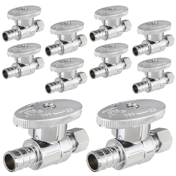 10 Pcs 1/2" PEX Crimp x 1/4" OD Compr. Straight Stop Valve, 1/4 Turn (Lead Free) Plumbingsell