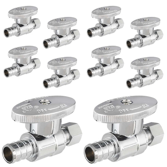 10 Pcs 1/2" PEX Crimp x 3/8" OD Compr. Straight Stop Valve, 1/4 Turn (Lead Free) Plumbingsell
