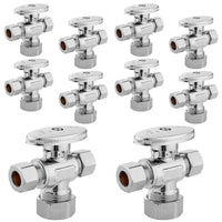 10 Pcs 5/8" OD Compr. x 3/8" OD Compr. x 3/8" OD Compr. Dual Outlet Angle Stop Valve, 1/4 Turn (Lead Free) Plumbingsell