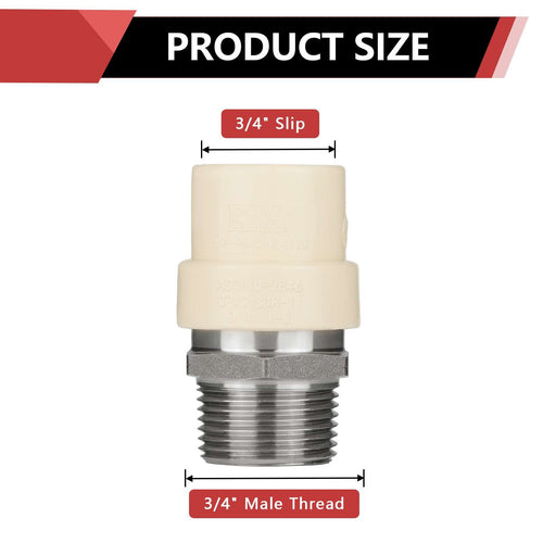 3/4" CPVC x Male Stainless Steel Adapter (Lead Free)