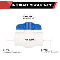 10 Pcs 1-1/2" PVC Ball Valve, FPT Threaded, Sch. 40