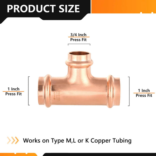 30 Pcs 1" x 1" x 3/4" Press Copper Tee (Lead Free)