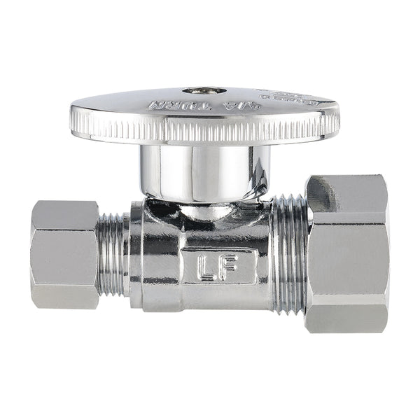 1/2" Nominal (5/8" OD) Compr. x 3/8" OD Compr. Straight Stop Valve, 1/4 Turn (Lead Free) Plumbingsell