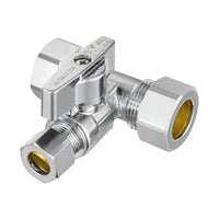 5/8" OD Compr. x 5/8" OD Compr. x 3/8" OD Compr. Tee Stop Valve, 1/4 Turn (Lead Free)