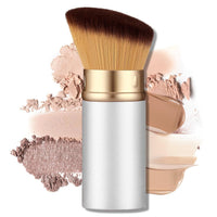 Retractable Kabuki Travel Makeup Brush, All-in-One | Ultra-soft dense bristles for powder, blush & foundation. Protective cap for mess-free travel (Color - White)