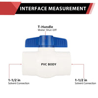 10 Pcs 1-1/2" PVC Ball Valve, Solvent Weld, Sch. 40