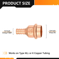 3/4" Copper Press x 1/2" PEX-B Crimp Adapter (Lead Free)