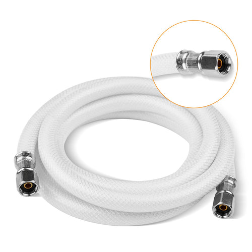 6ft Fridge Ice Maker Water Connector Line, Polyester Reinforced PVC, 1/4" Comp by 1/4" Comp Connection, White