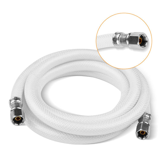 6ft Fridge Ice Maker Water Connector Line, Polyester Reinforced PVC, 1/4" Comp by 1/4" Comp Connection, White