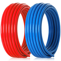 1/2" 2 x100ft, 200ft PEX-A Tubing (Blue & Red), 1/2" Poly Expansion Elbow & Tee & Coupler (15 PCS), 1/2" Expansion Rings (50 PCS), 1/2" J Clamp (50 PCS), Pipe Cutter (1/2") Plumbingsell