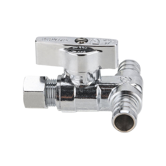 1/2" PEX Crimp x 1/2" PEX Crimp x 3/8" OD Compr. Tee Stop Valve, 1/4 Turn (Lead Free) Plumbingsell