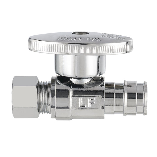 1/2" PEX Expansion x 3/8" OD Compr. Straight Stop Valve, 1/4 Turn (Lead Free) Plumbingsell