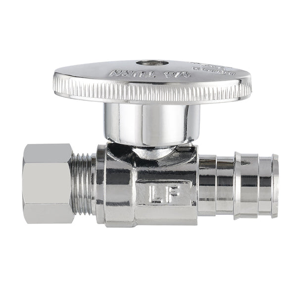 1/2" PEX Expansion x 3/8" OD Compr. Straight Stop Valve, 1/4 Turn (Lead Free) Plumbingsell