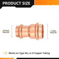 30 Pcs 1" x 3/4" Copper Press x Press Coupling NO Stop (Lead Free)