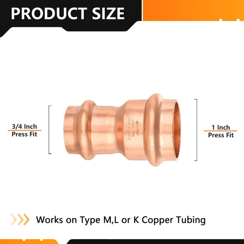 1" x 3/4" Copper Press x Press Coupling NO Stop (Lead Free) Plumbingsell