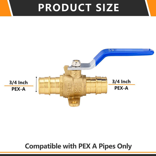 10 Pcs 3/4" PEX Expansion Drop Ear Ball Valve, Blue (Lead Free)