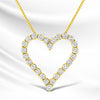 14K Yellow Gold Plated .925 Sterling Silver 2.00 Cttw Shared Prong-Set Round Brilliant-Cut Diamond Open Heart 18" Pendant Necklace (K-L Color, I2-I3 Clarity)