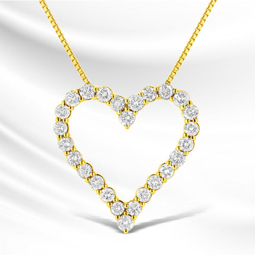 14K Yellow Gold Plated .925 Sterling Silver 2.00 Cttw Shared Prong-Set Round Brilliant-Cut Diamond Open Heart 18" Pendant Necklace (K-L Color, I2-I3 Clarity)