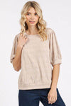 Mittoshop Fan Shell Texture Short Puff Sleeve Knit Top