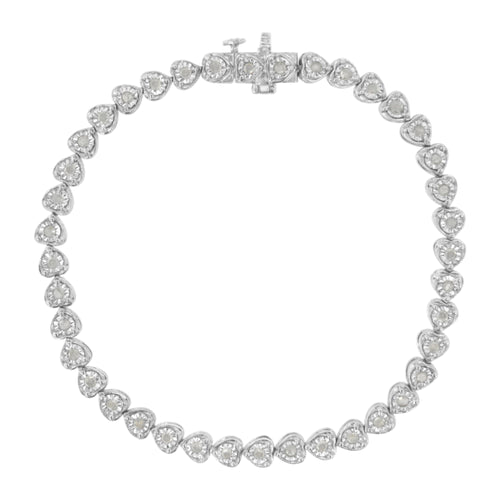 .925 Sterling Silver 1.0 Cttw Miracle Set Diamond Heart-Link 7" Tennis Bracelet (I-J Color, I2-I3 Clarity)
