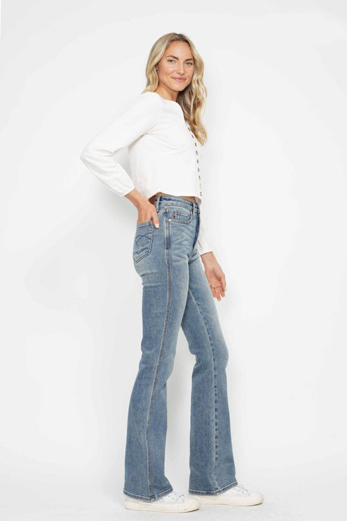 Judy Blue Full Size Tummy Control Back Embroidered Pocketed Bootcut Jeans Plus Size