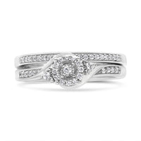 .925 Sterling Silver 1/4 Cttw Diamond Halo and Swirl Engagement Ring and Wedding Band Set (I-J Color, I3 Clarity)- Ring Size 7